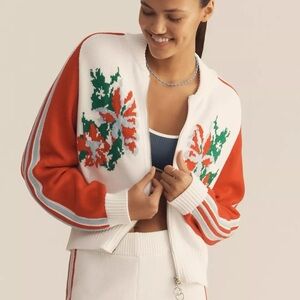 NWT Anthropologie Daily Practice Sports Club Sweater Jacket Cardigan White Red
